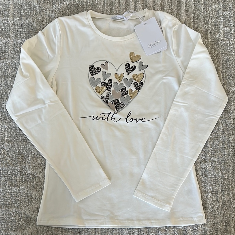 White Long Sleeve Shirt with Heart Design
